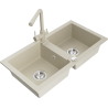 Mexen Mario zlewozmywak granitowy 2-komorowy z baterią kuchenną Duero, beżowy - 6504-69-671600-69