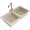 Mexen Mario zlewozmywak granitowy 2-komorowy z baterią kuchenną Duero, beżowy - 6504-69-671600-50
