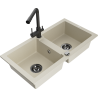 Mexen Mario zlewozmywak granitowy 2-komorowy z baterią kuchenną Duero, beżowy - 6504-69-671600-70