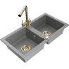 Mexen Mario zlewozmywak granitowy 2-komorowy z baterią kuchenną Duero, szary - 6504-71-671600-50
