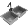 Mexen Mario zlewozmywak granitowy 2-komorowy z baterią kuchenną Duero, szary - 6504-71-671600-70