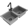Mexen Mario zlewozmywak granitowy 2-komorowy z baterią kuchenną Duero, szary - 6504-71-671600-70-B