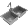 Mexen Mario zlewozmywak granitowy 2-komorowy z baterią kuchenną Duero, szary - 6504-71-671600-71