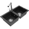 Mexen Mario zlewozmywak granitowy 2-komorowy z baterią kuchenną Duero, czarny/srebrny metalik - 6504-73-671600-00