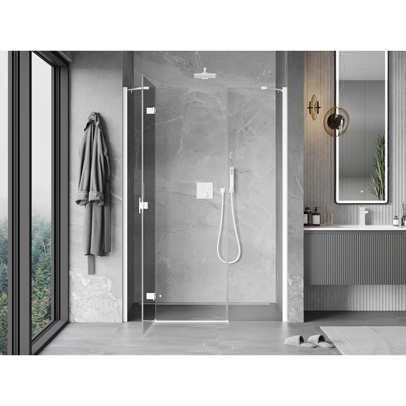 Mexen Mist-H drzwi prysznicowe uchylne lewe 140 cm, transparent, białe - 8A5-140-001-20-00-L