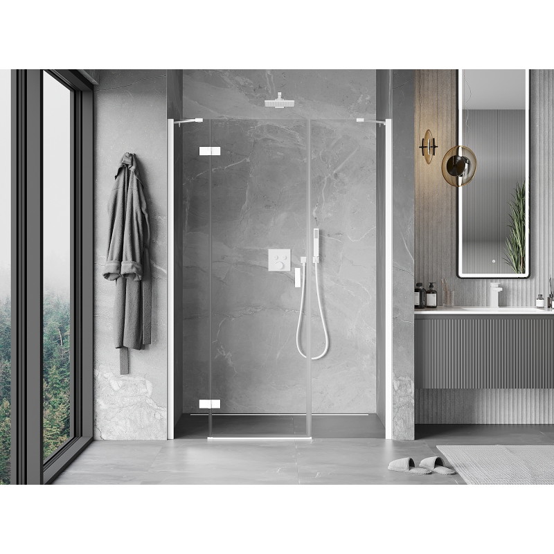Mexen Mist-H drzwi prysznicowe uchylne lewe 150 cm, transparent, białe - 8A5-150-001-20-00-L