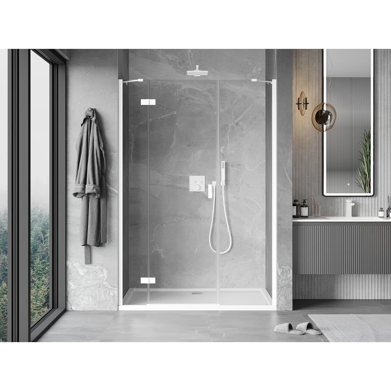 Mexen Mist-H drzwi prysznicowe uchylne lewe 155 cm, transparent, białe - 8A5-155-001-20-00-L