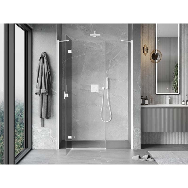 Mexen Mist-H drzwi prysznicowe uchylne lewe 155 cm, transparent, białe - 8A5-155-001-20-00-L