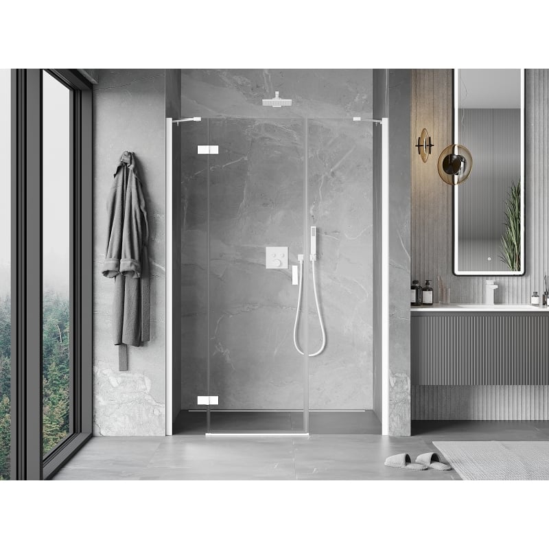 Mexen Mist-H drzwi prysznicowe uchylne lewe 155 cm, transparent, białe - 8A5-155-001-20-00-L