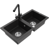 Mexen Mario zlewozmywak granitowy 2-komorowy z baterią kuchenną Duero, czarny/srebrny metalik - 6504-73-671600-70