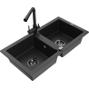 Mexen Mario zlewozmywak granitowy 2-komorowy z baterią kuchenną Duero, czarny/srebrny metalik - 6504-73-671600-70-B