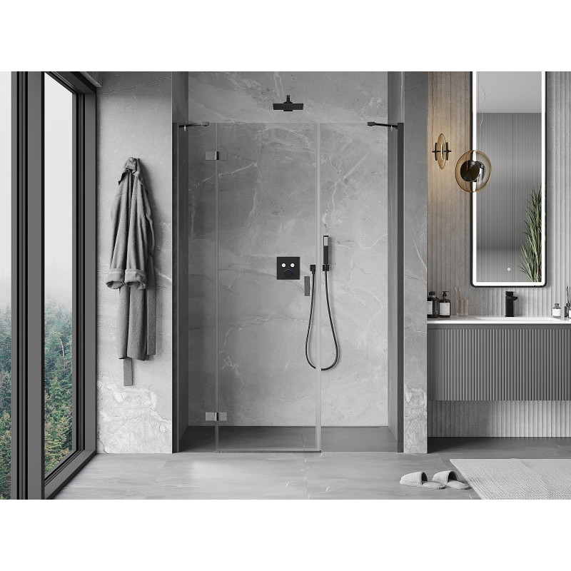 Mexen Mist-H drzwi prysznicowe uchylne lewe 140 cm, transparent, gun gray szczotkowany - 8A5-140-001-66-00-L
