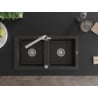 Mexen Mario zlewozmywak granitowy 2-komorowy z baterią kuchenną Duero, czarny/złoty metalik - 6504-75-671600-00