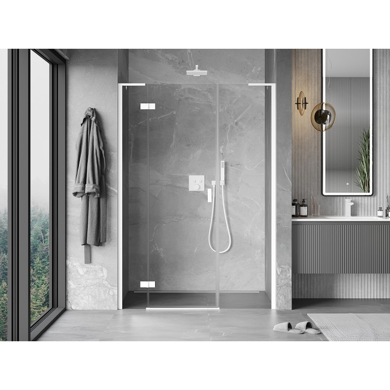 Mexen Mist-H L drzwi prysznicowe uchylne lewe 125 cm, transparent, białe - 8A5L-125-001-20-00-L