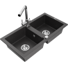 Mexen Mario zlewozmywak granitowy 2-komorowy z baterią kuchenną Duero, czarny nakrapiany - 6504-76-671600-00