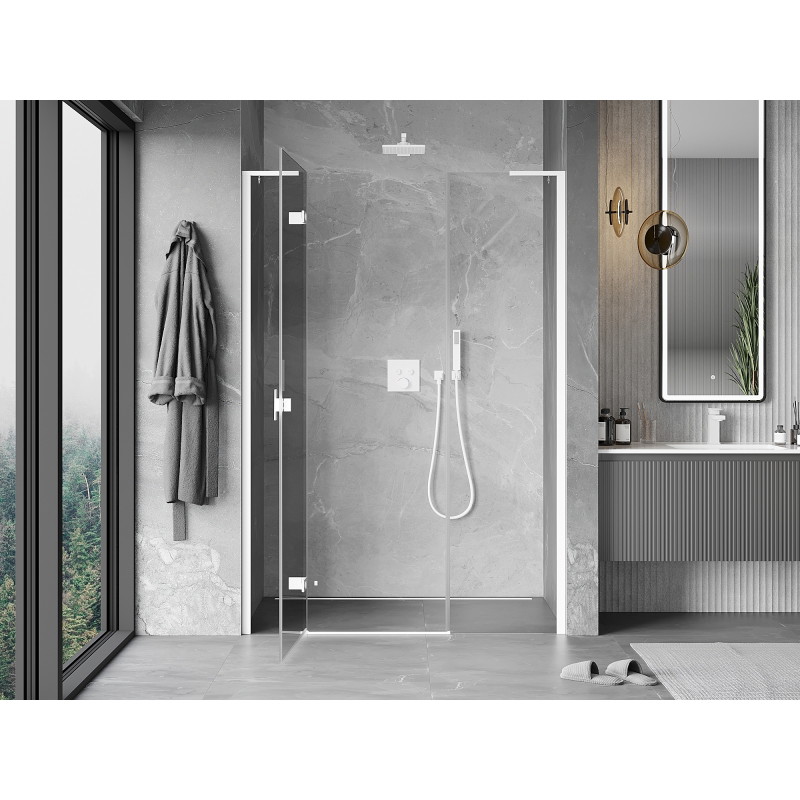 Mexen Mist-H L drzwi prysznicowe uchylne lewe 140 cm, transparent, białe - 8A5L-140-001-20-00-L