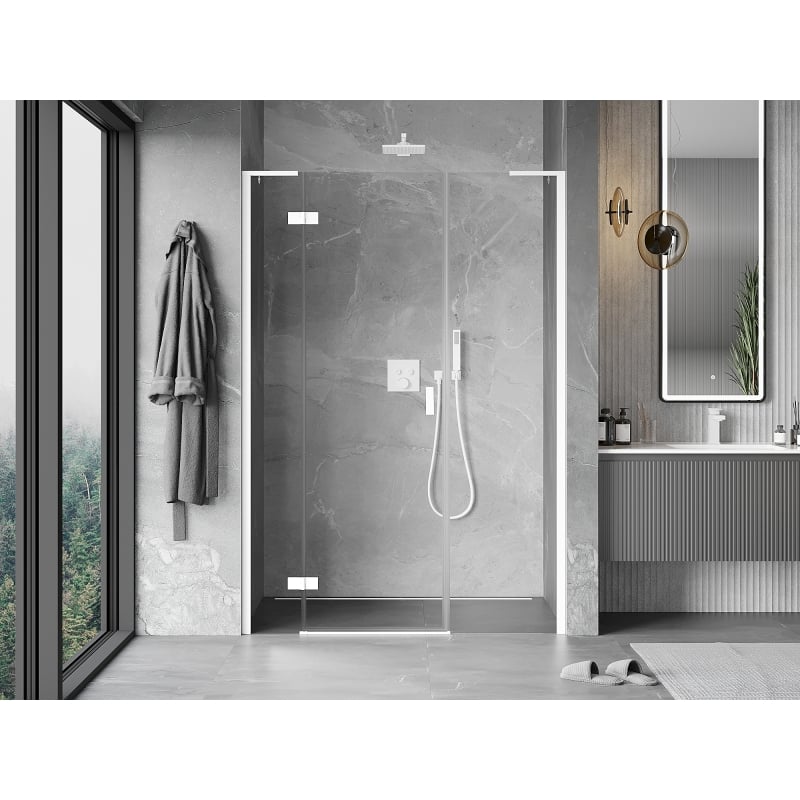 Mexen Mist-H L drzwi prysznicowe uchylne lewe 145 cm, transparent, białe - 8A5L-145-001-20-00-L