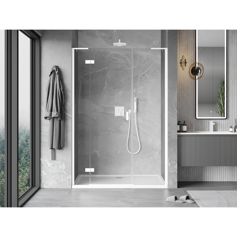 Mexen Mist-H L drzwi prysznicowe uchylne lewe 155 cm, transparent, białe - 8A5L-155-001-20-00-L