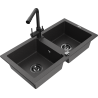 Mexen Mario zlewozmywak granitowy 2-komorowy z baterią kuchenną Duero, czarny nakrapiany - 6504-76-671600-70-B