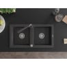 Mexen Mario zlewozmywak granitowy 2-komorowy z baterią kuchenną Duero, czarny nakrapiany - 6504-76-671600-76