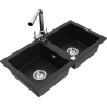 Mexen Mario zlewozmywak granitowy 2-komorowy z baterią kuchenną Duero, czarny - 6504-77-671600-00