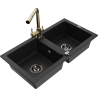 Mexen Mario zlewozmywak granitowy 2-komorowy z baterią kuchenną Duero, czarny - 6504-77-671600-50-B