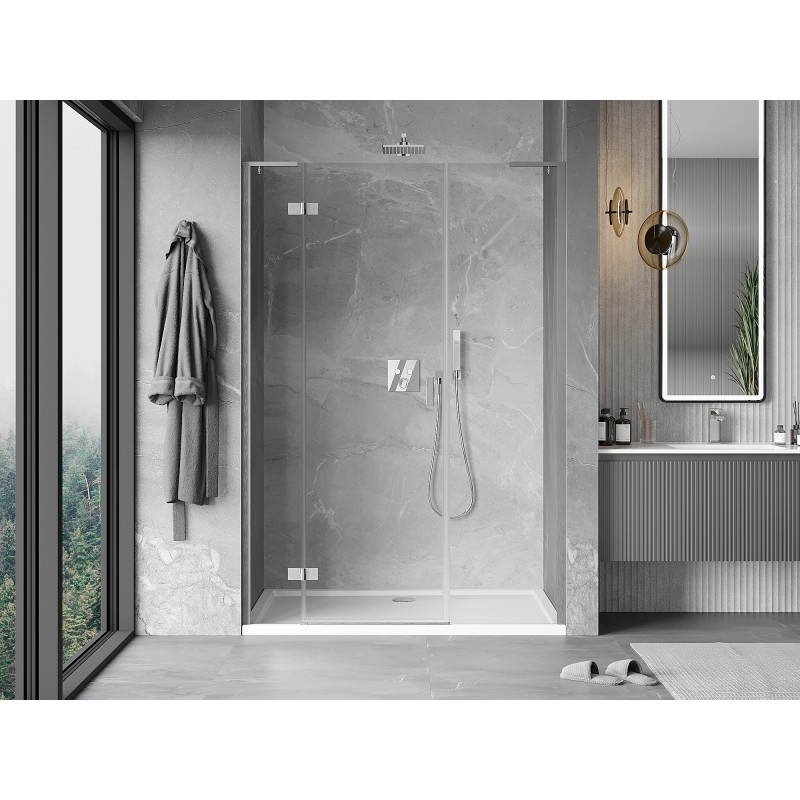 Mexen Mist-H L drzwi prysznicowe uchylne lewe 145 cm, transparent, nikiel szczotkowany - 8A5L-145-001-97-00-L