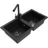 Mexen Mario zlewozmywak granitowy 2-komorowy z baterią kuchenną Duero, czarny - 6504-77-671600-70-B
