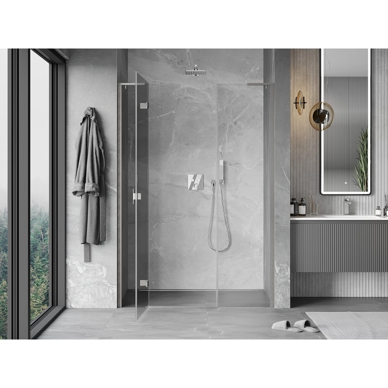 Mexen Mist-H L drzwi prysznicowe uchylne lewe 150 cm, transparent, nikiel szczotkowany - 8A5L-150-001-97-00-L