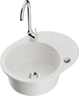 Mexen Kevin zlewozmywak granitowy 1-komorowy z ociekaczem i baterią kuchenną Telma, biały - 6517-20-670200-00