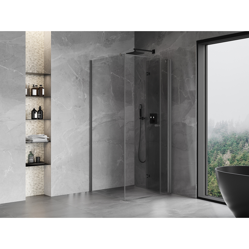 Mexen Mist-F kabina prysznicowa składana prawa 75 x 75 cm, transparent, gun gray szczotkowany - 8A6T-075-075-66-00-P