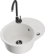 Mexen Kevin zlewozmywak granitowy 1-komorowy z ociekaczem i baterią kuchenną Telma, biały - 6517-20-670200-70