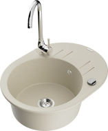 Mexen Kevin zlewozmywak granitowy 1-komorowy z ociekaczem i baterią kuchenną Telma, beżowy - 6517-69-670200-00