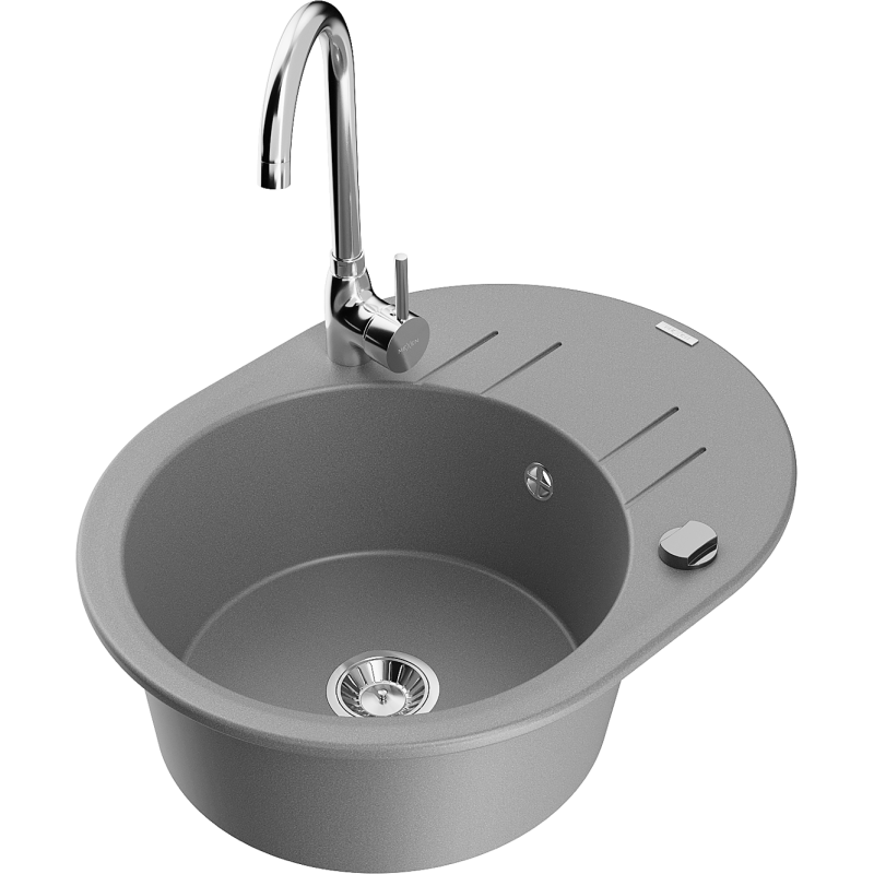 Mexen Kevin zlewozmywak granitowy 1-komorowy z ociekaczem i baterią kuchenną Telma, szary - 6517-71-670200-00