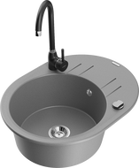 Mexen Kevin zlewozmywak granitowy 1-komorowy z ociekaczem i baterią kuchenną Telma, szary - 6517-71-670200-70