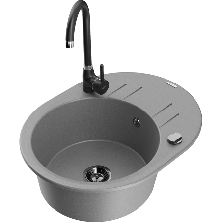Mexen Kevin zlewozmywak granitowy 1-komorowy z ociekaczem i baterią kuchenną Telma, szary - 6517-71-670200-70-B