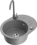 Mexen Kevin zlewozmywak granitowy 1-komorowy z ociekaczem i baterią kuchenną Telma, szary - 6517-71-670200-71