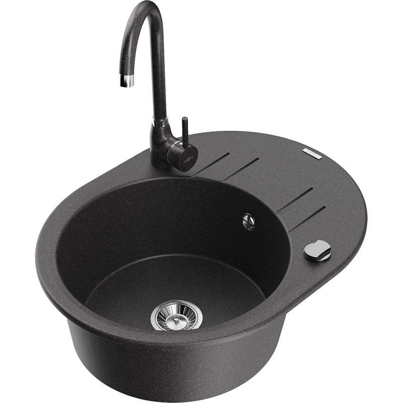 Mexen Kevin zlewozmywak granitowy 1-komorowy z ociekaczem i baterią kuchenną Telma, nakrapiany - 6517-76-670200-76