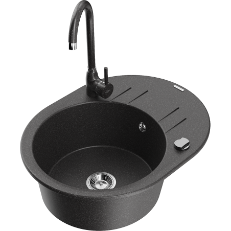 Mexen Kevin zlewozmywak granitowy 1-komorowy z ociekaczem i baterią kuchenną Telma, nakrapiany - 6517-76-670200-76