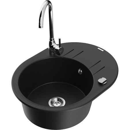 Mexen Kevin zlewozmywak granitowy 1-komorowy z ociekaczem i baterią kuchenną Telma, czarny - 6517-77-670200-00