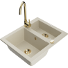 Mexen Carlos zlewozmywak granitowy 1,5-komorowy z baterią kuchenną Telma, beżowy - 6518-69-670200-50