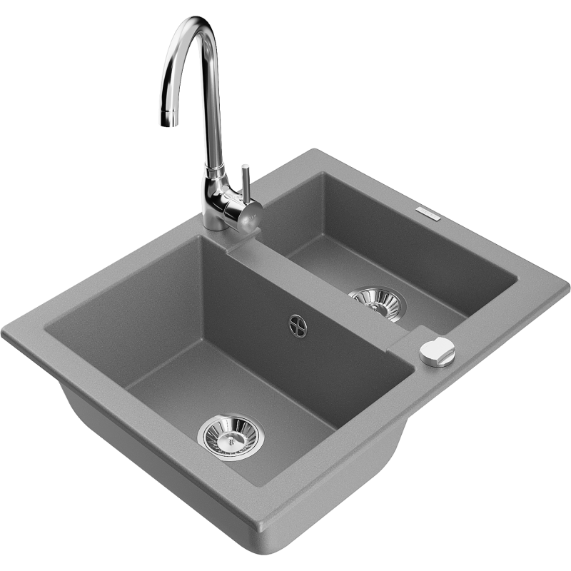 Mexen Carlos zlewozmywak granitowy 1,5-komorowy z baterią kuchenną Telma, szary - 6518-71-670200-00