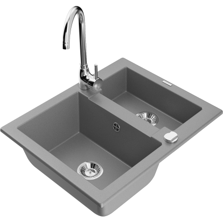 Mexen Carlos zlewozmywak granitowy 1,5-komorowy z baterią kuchenną Telma, szary - 6518-71-670200-00