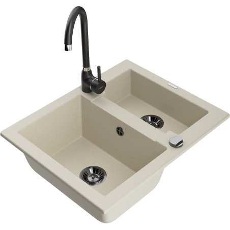 Mexen Carlos zlewozmywak granitowy 1,5-komorowy z baterią kuchenną Telma, beżowy - 6518-69-670200-70