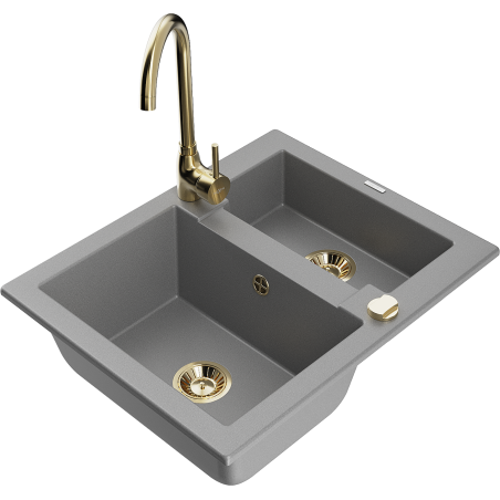 Mexen Carlos zlewozmywak granitowy 1,5-komorowy z baterią kuchenną Telma, szary - 6518-71-670200-50