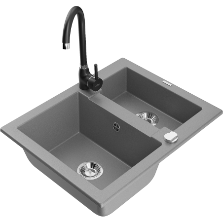 Mexen Carlos zlewozmywak granitowy 1,5-komorowy z baterią kuchenną Telma, szary - 6518-71-670200-70