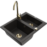 Mexen Carlos zlewozmywak granitowy 1,5-komorowy z baterią kuchenną Telma, czarny/złoty metalik - 6518-75-670200-50