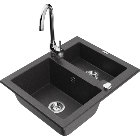 Mexen Carlos zlewozmywak granitowy 1,5-komorowy z baterią kuchenną Telma, czarny nakrapiany - 6518-76-670200-00