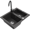 Mexen Carlos zlewozmywak granitowy 1,5-komorowy z baterią kuchenną Telma, czarny nakrapiany - 6518-76-670200-70