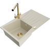 Mexen Cesar zlewozmywak granitowy 1-komorowy z ociekaczem i baterią kuchenną Duero, beżowy - 6514-69-671600-50
